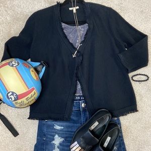 Eileen Fisher draped cardigan with fringe on hem lines size XS silk/cotton